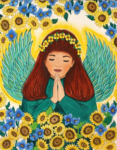 Praying Fairy with Sunflowers Prints